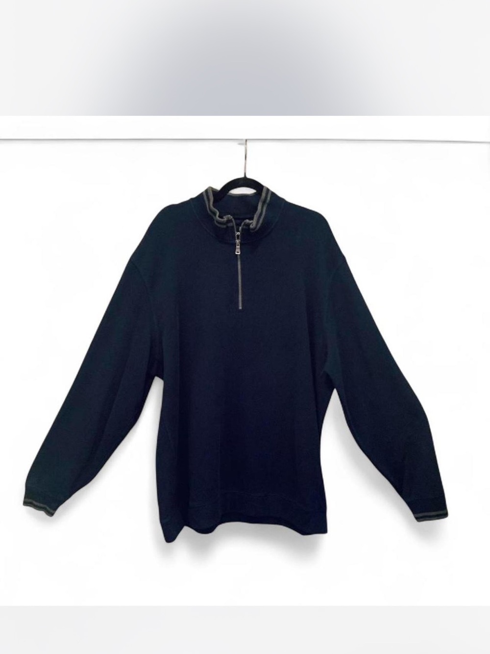 Men’s Cabincore cozy Preppy Cutter & Buck Black Half-Zip Mock Neck Sweater XL